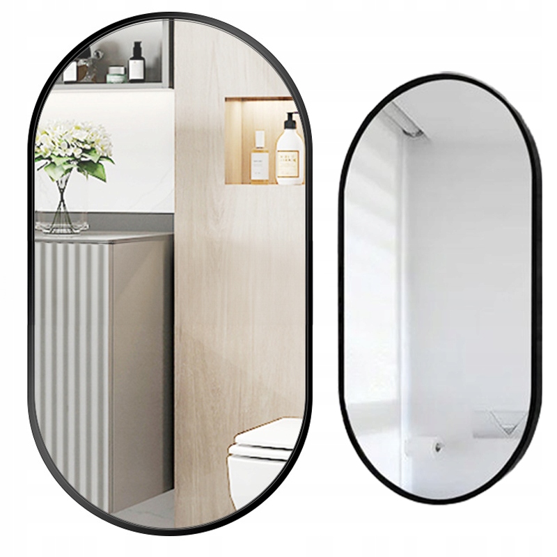 Velké Zrcadlo Oválné Industriální Koupelnové Obývací Pokoj Ložnice Černé 100x50 CM