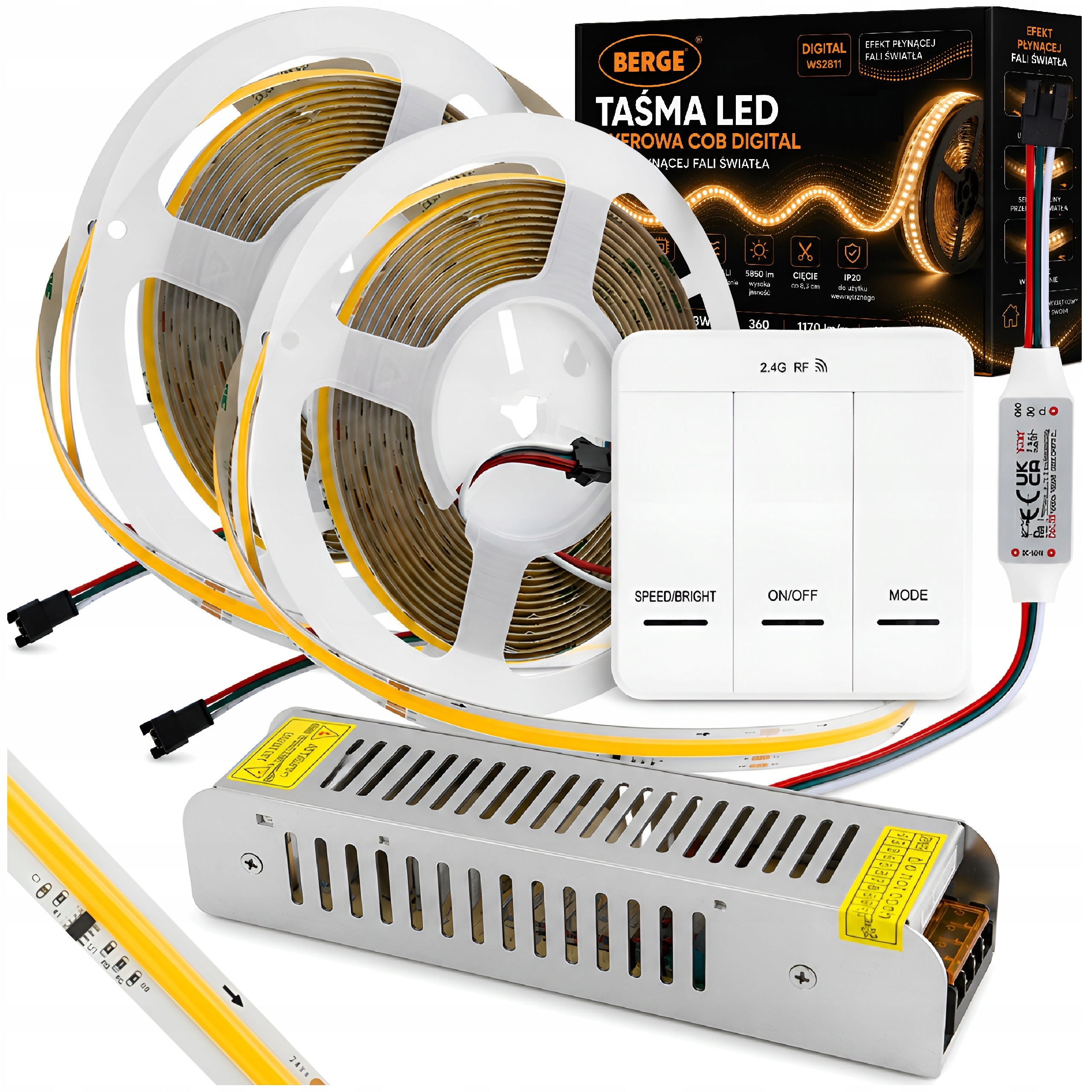 Set Led Pásek Cob 10 m 24 V Digitální Vypínač Napájecí Ovladač