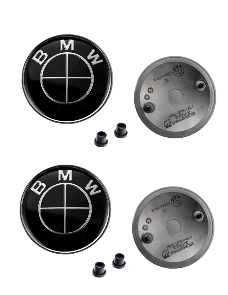 2x Emblemat Czarny do Bmw 82mm Na Maske Klape Znaczek Logo Tulejki Komplet!
