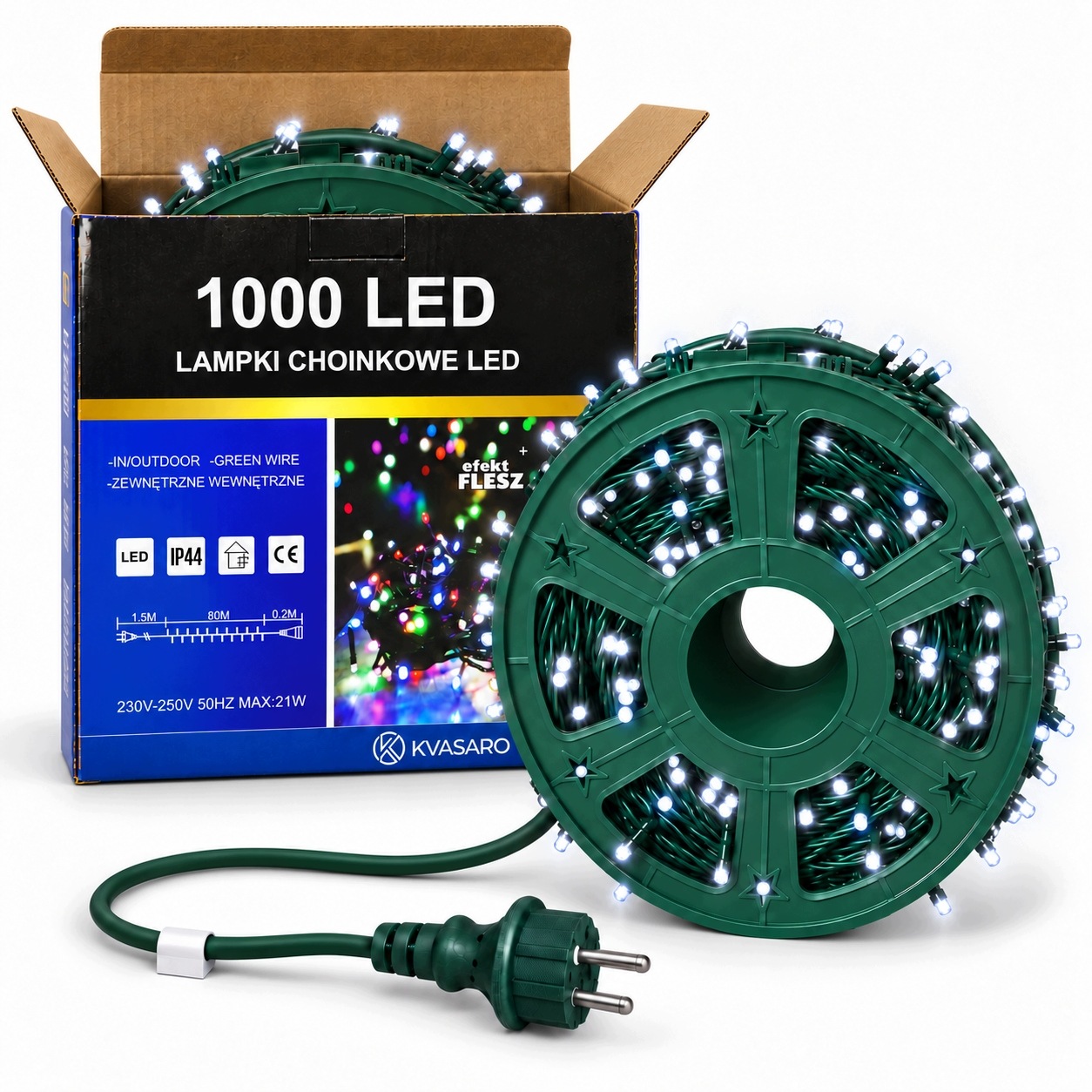 Vánoční Osvětlení Na Stromeček 1000LED Venkovní Girlanda IP44 Bílá Studená+flash 80 M