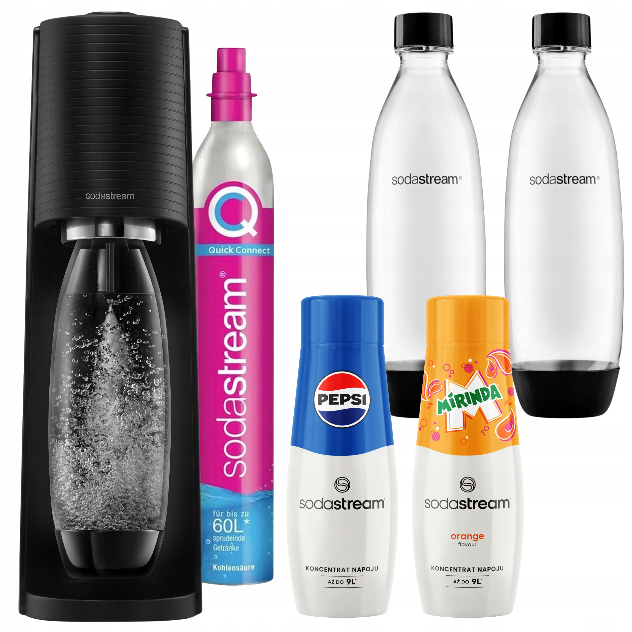 SodaStream Výrobník sody Terra 2 lahve 1 l sirupy Pepsi Mirinda