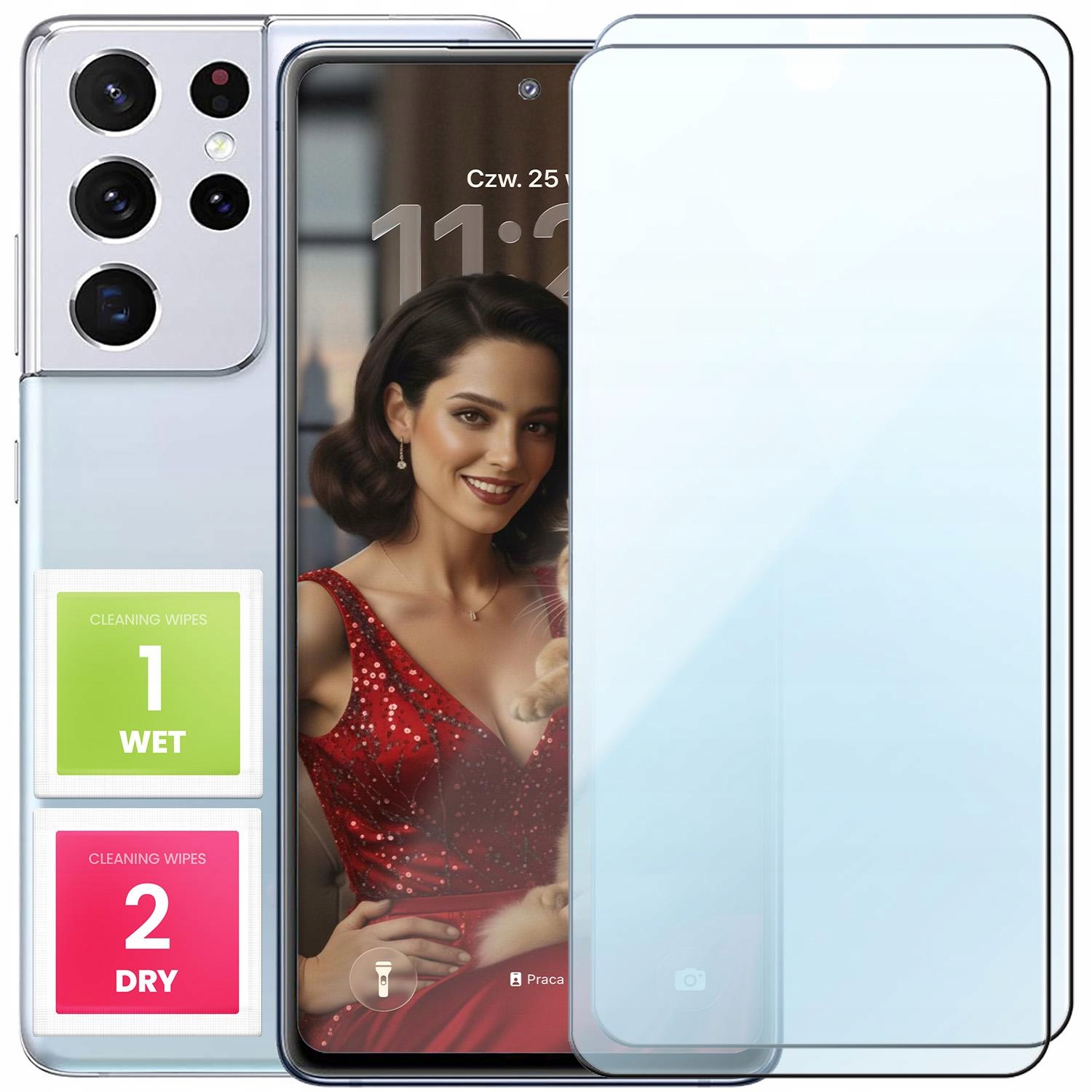 2-PAK Szkło Hartowane Płaskie Do Samsung Galaxy S21 Ultra (Ochronne, 9H)