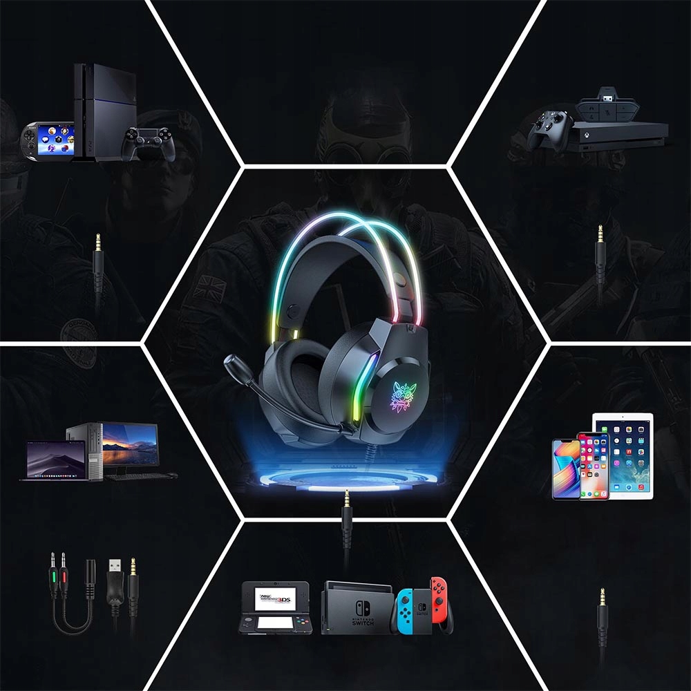 ONIKUMA X26 SŁUCHAWKI GAMINGOWE NAUSZNE PRZEWODOWE Z MIKROFONEM DO PC RGB Model X26