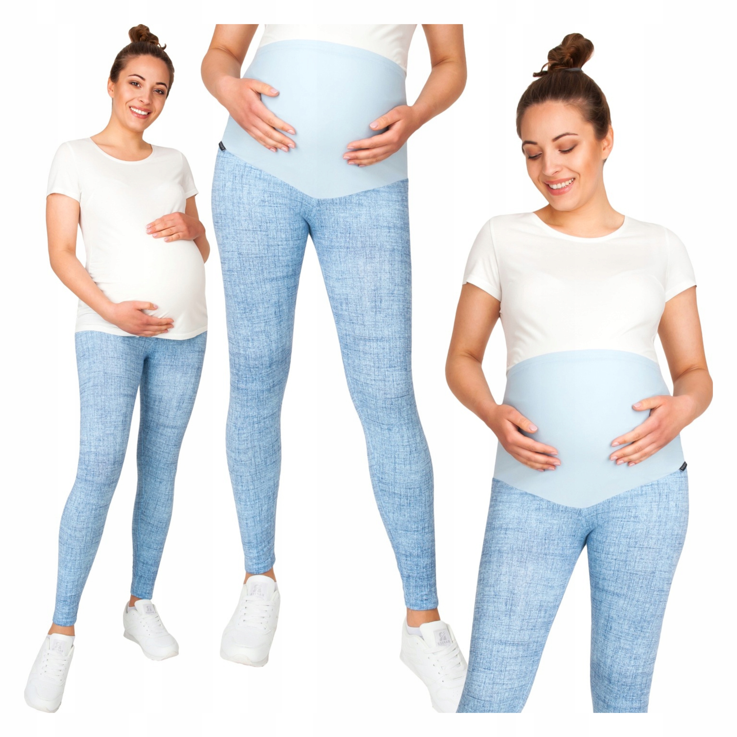 Dámské Těhotenské Legíny Bavlněné Modré Džíny Legíny Vysoký Pas S