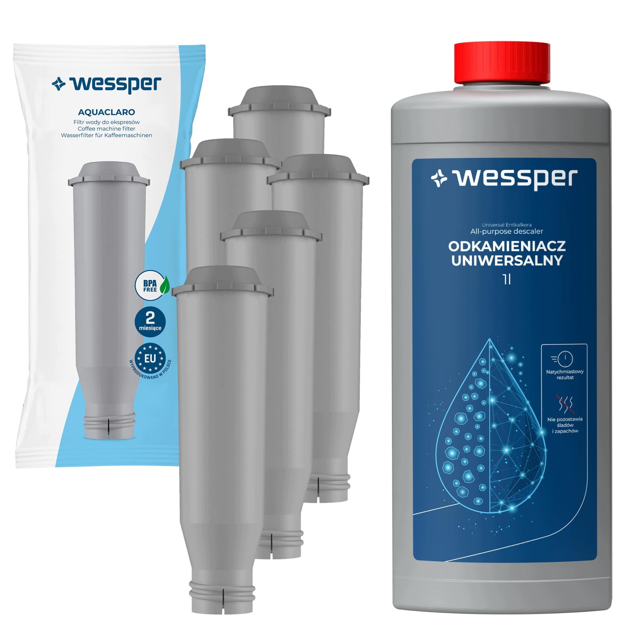 Odvápňovač do kávovaru 1 l 5 x filtr do kávovaru Krups – náhrada za Wessper