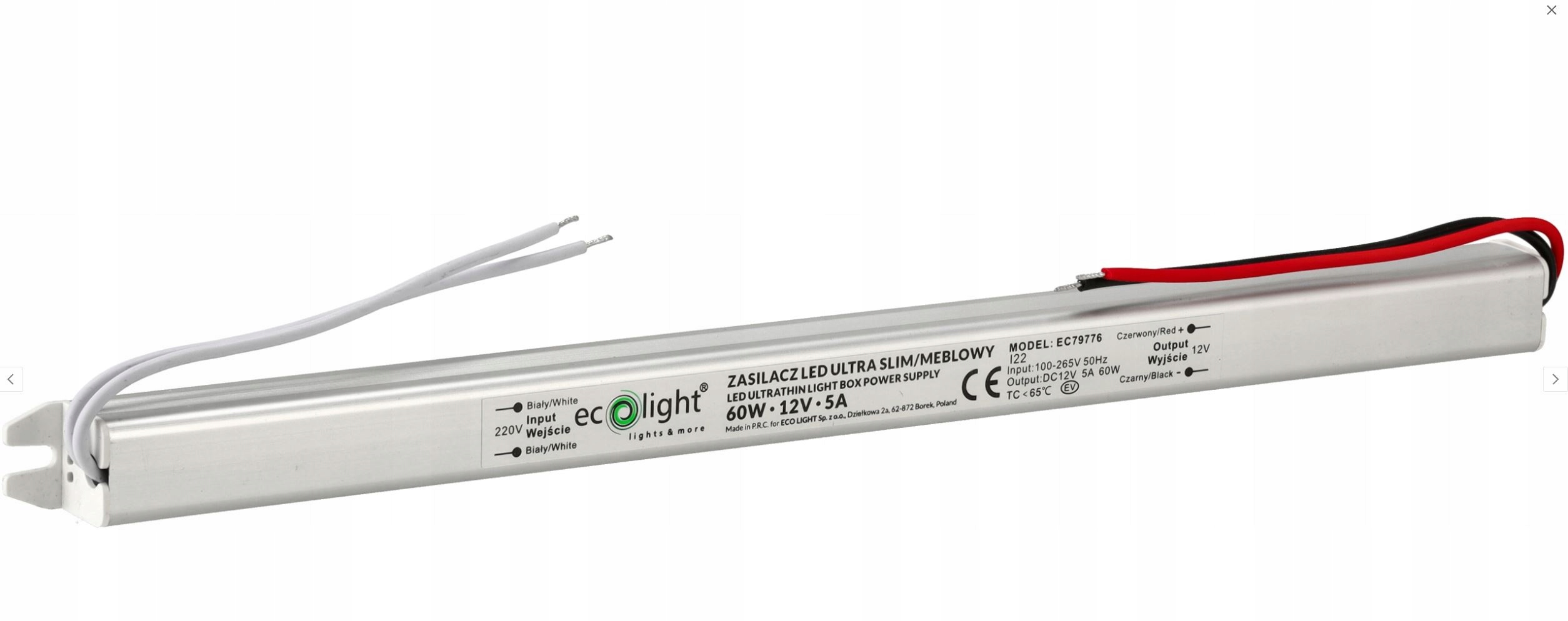 Zasilacz LED 60W 12V 5A Transformator Meblowy Montażowy do Taśm Model Zasilacz