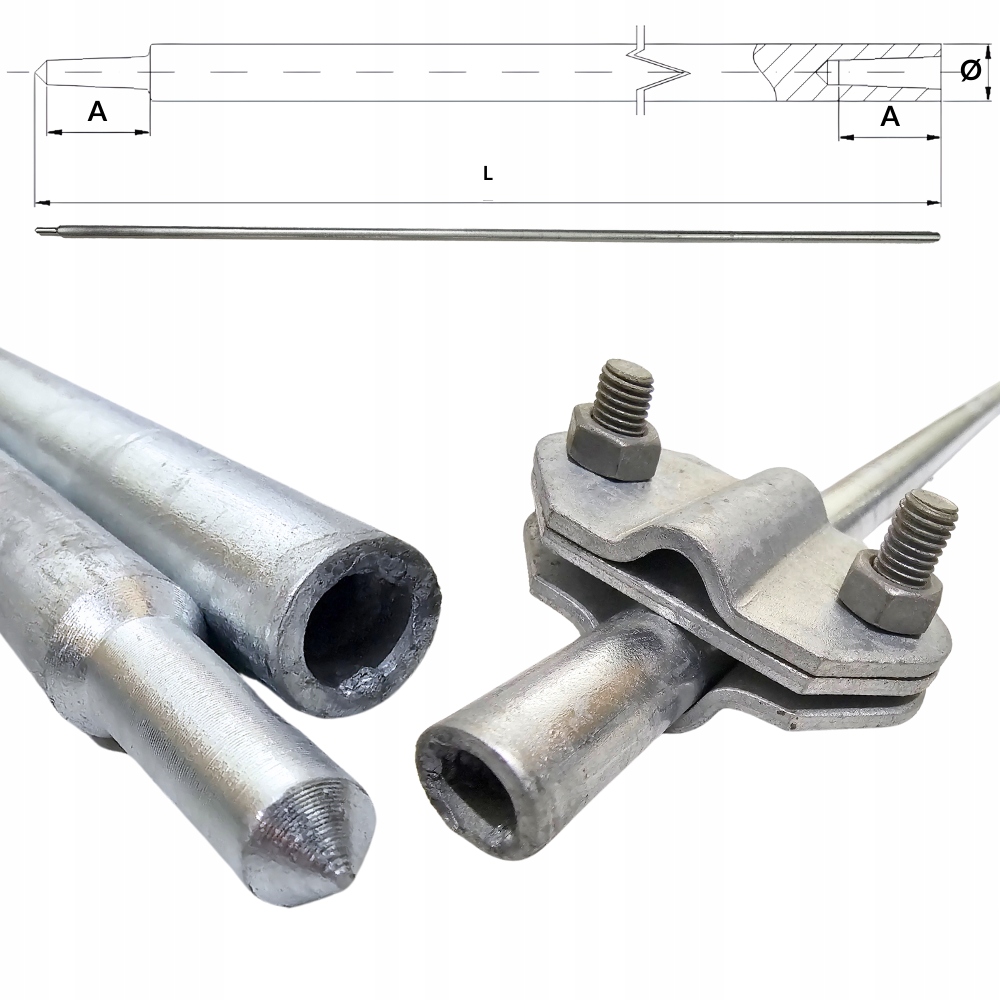 Uziom szpilka pręt składany - Zestaw 3m i złącze - uziemienie wbijany pilon Marka Izo-Sky
