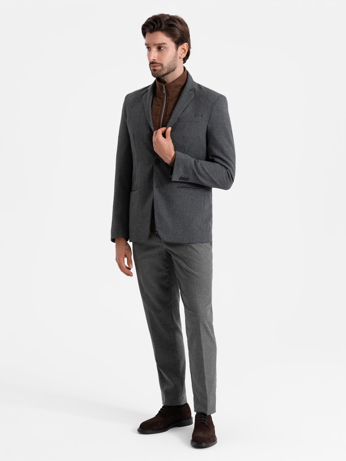 Elegancka marynarka męska z guzikami grafitowa V1 OM-BLZB-0114 L Model OM-BLZB-0114