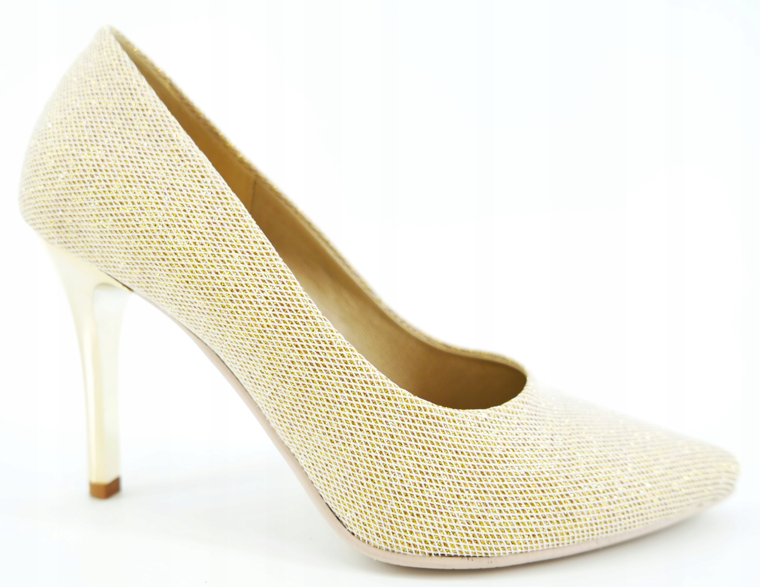 SKORPIO POLSKIE CZÓŁENKA SZPILKI ZŁOTE BŁYSK R38