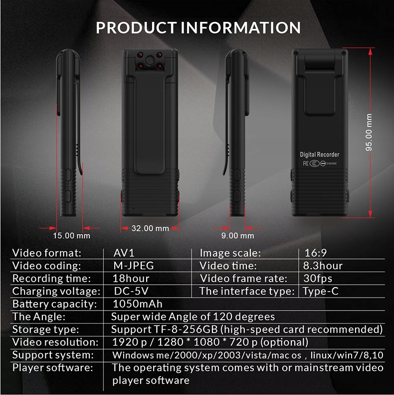 KAMERA OSOBISTA POLICYJNA KOMORNICZA DLA SŁUŻB ultra slim Model WN10