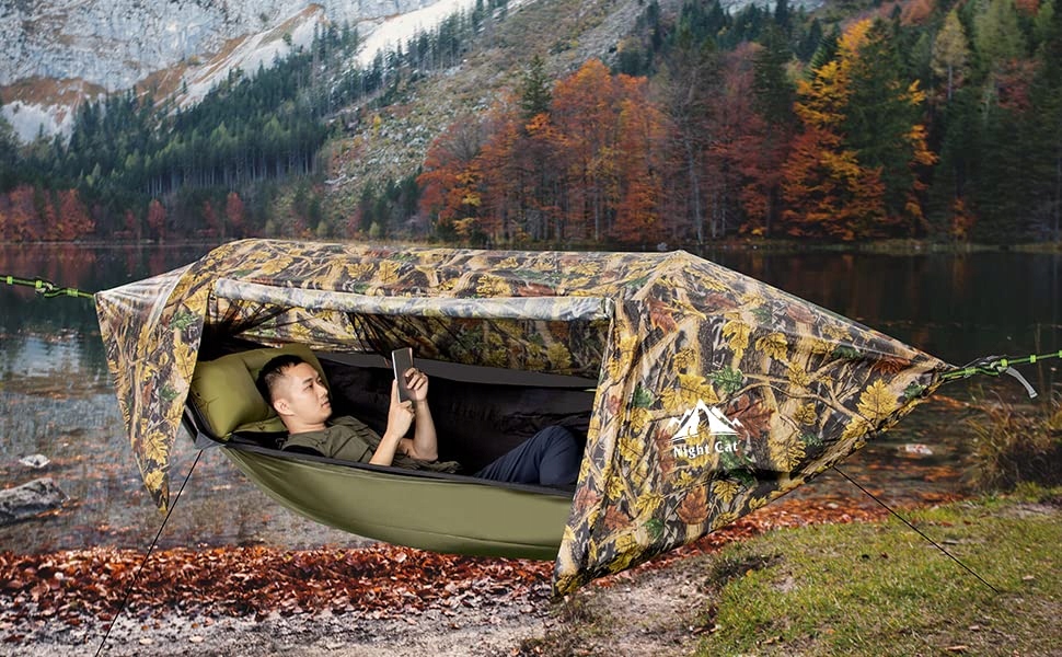 NIGHT CAT Namiot Hamak z Moskitierą Wodoodporny Dla 1 Osoby Kempingowy Camo — miniatura 6