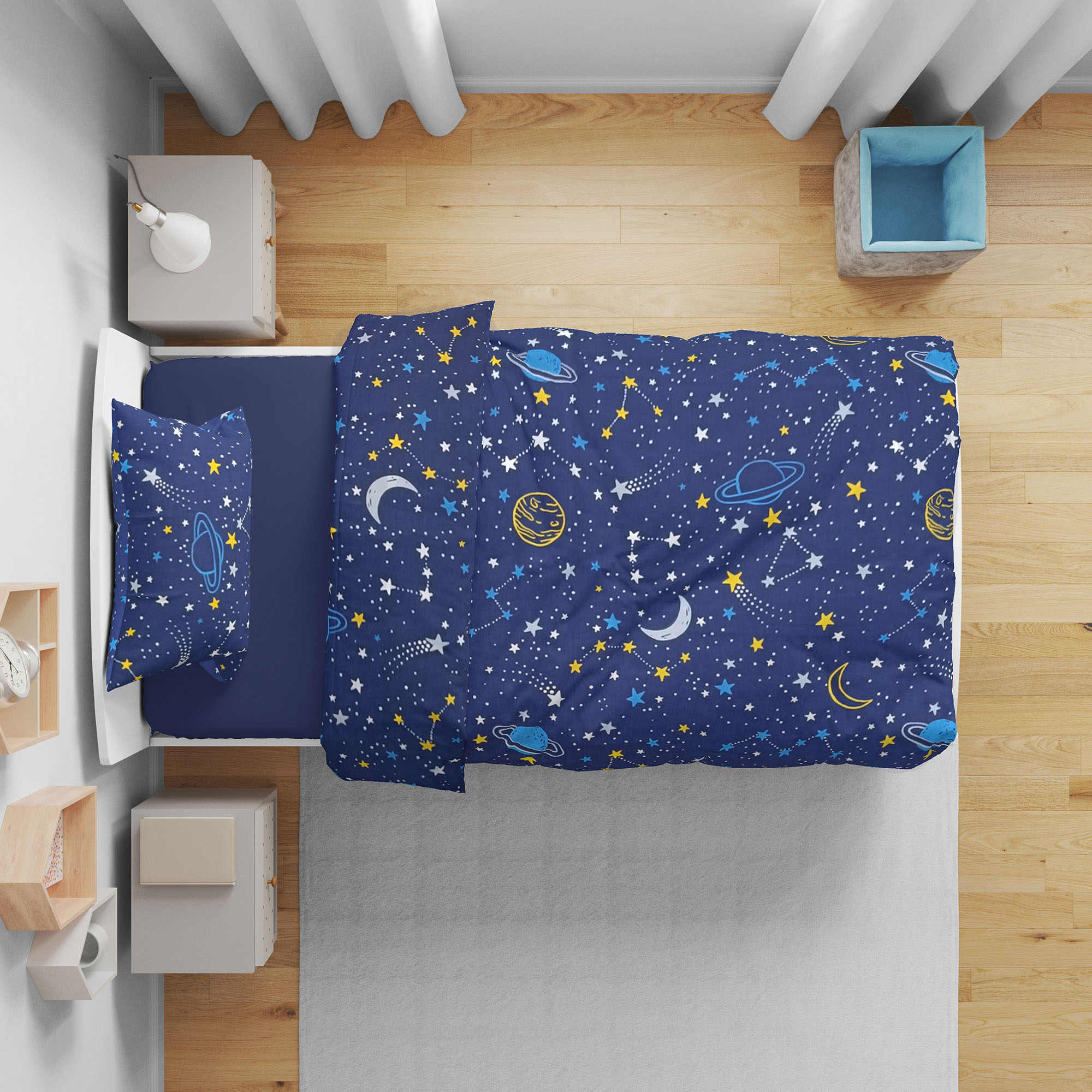 POŚCIEL DZIECIĘCA 100x160 KOMPLET DO ŁÓŻECZKA BAWEŁNIANA GWIAZDY KOSMOS EAN (GTIN) 5906850002049