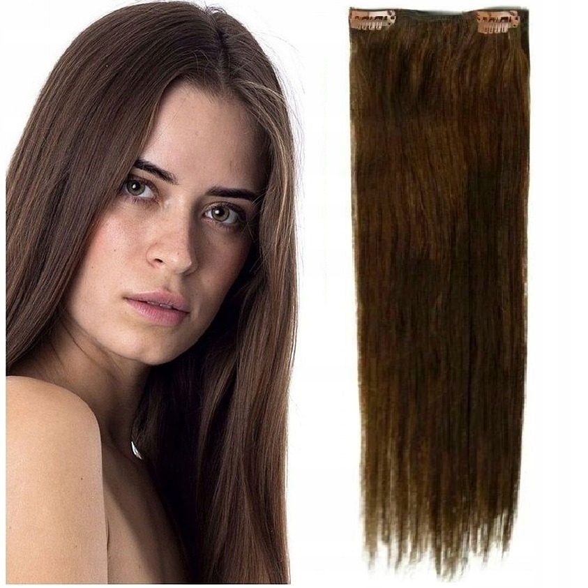 Clip-in Příčesek Do Vlasů 100% Přírodní Páska Dopinka 60 CM hnědá 4