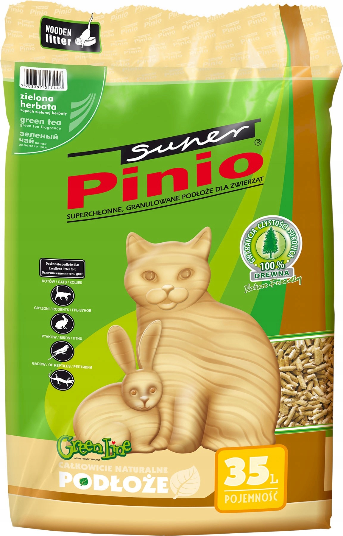 Pinio żwirek drewniany 35L Zielona Herbata