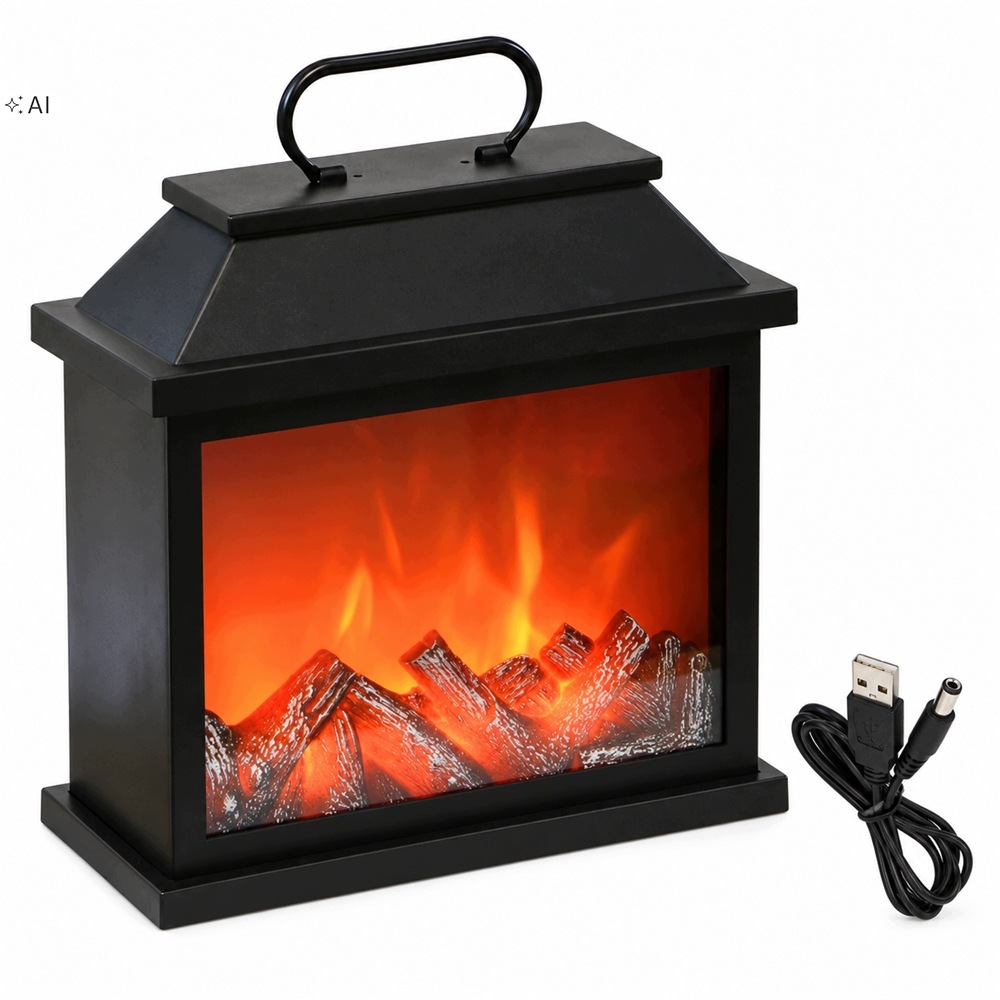 Krb s pohyblivým plamenem Led Lampion Usb XL oheň Vánoční ozdoba