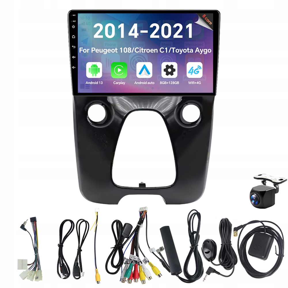 Autorádio Eunavi Android pro Peugeot 108 Citroen C1 Toyota Aygo 2014-2021