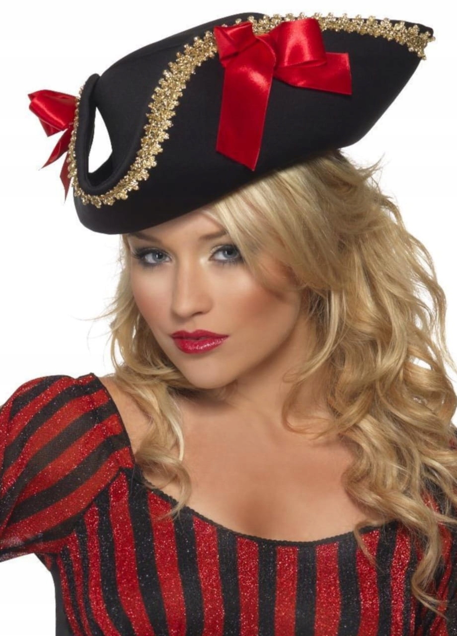 Kapelusz z czerwoną kokardką PIRATKA