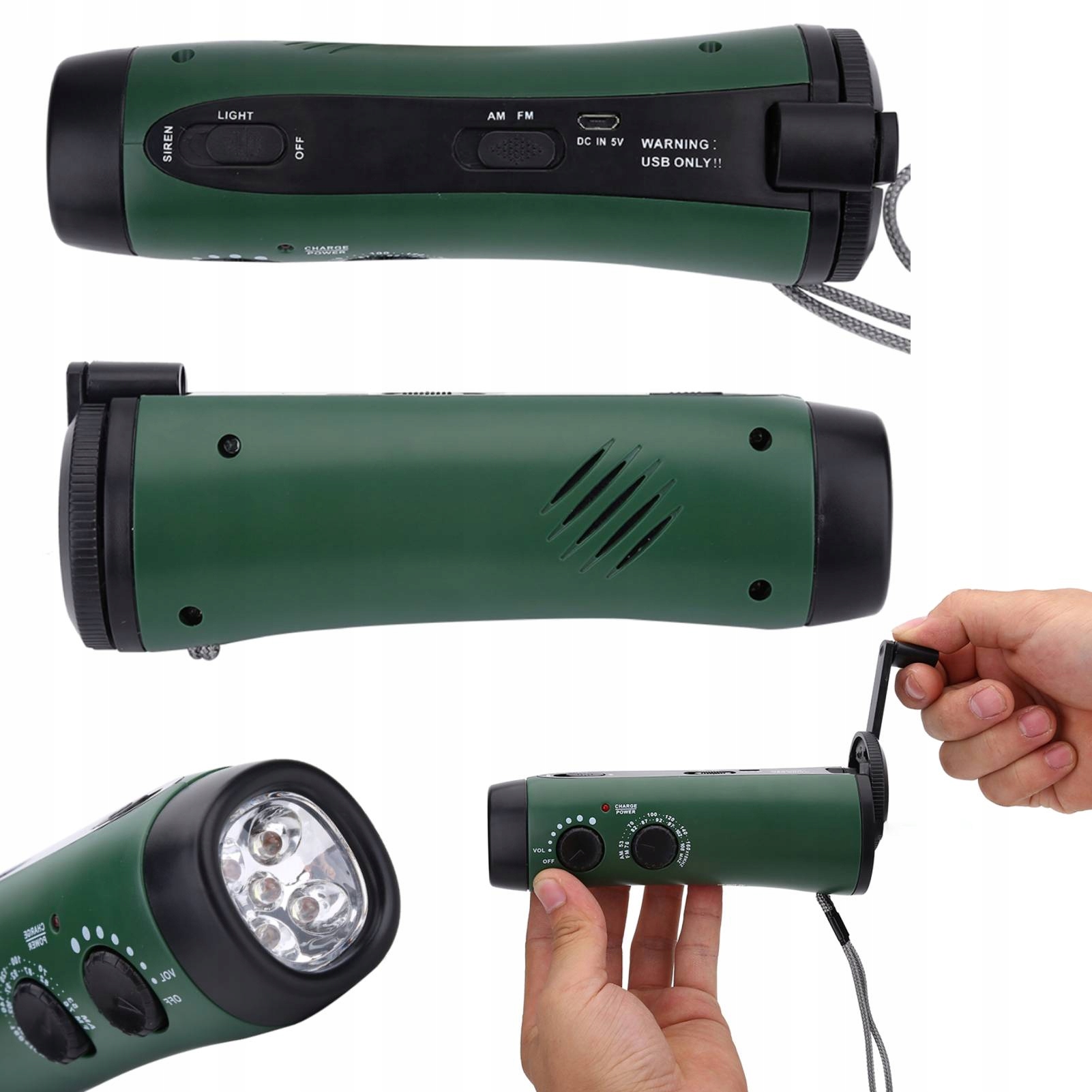 Solární Svítilna S Klikou Led Dynamo Nouzová Turistická Rádio Am/fm