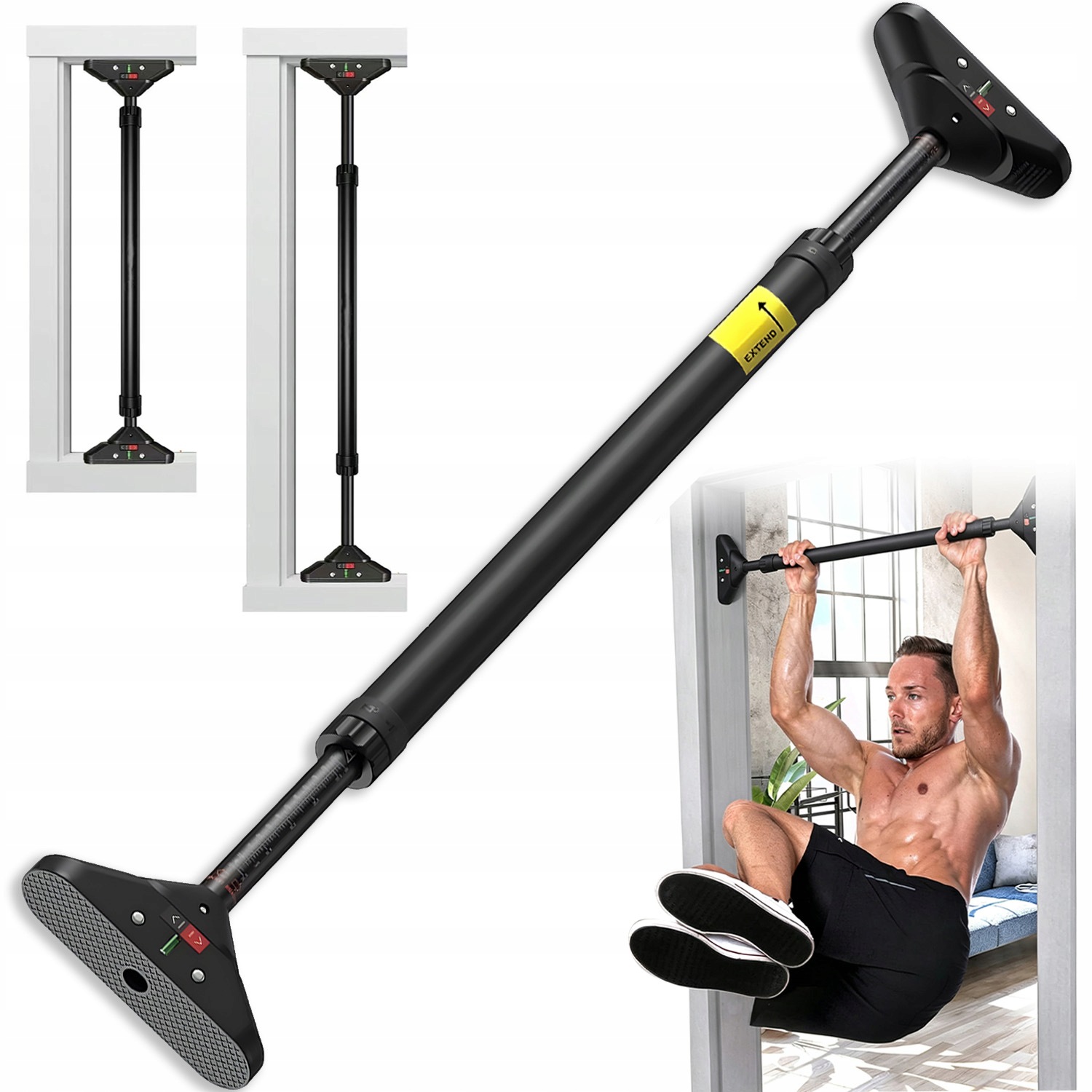 Drążek Do Ćwiczeń I Podciągania Rozporowy Do Drzwi 74-95 CM 200 Kg Czarny