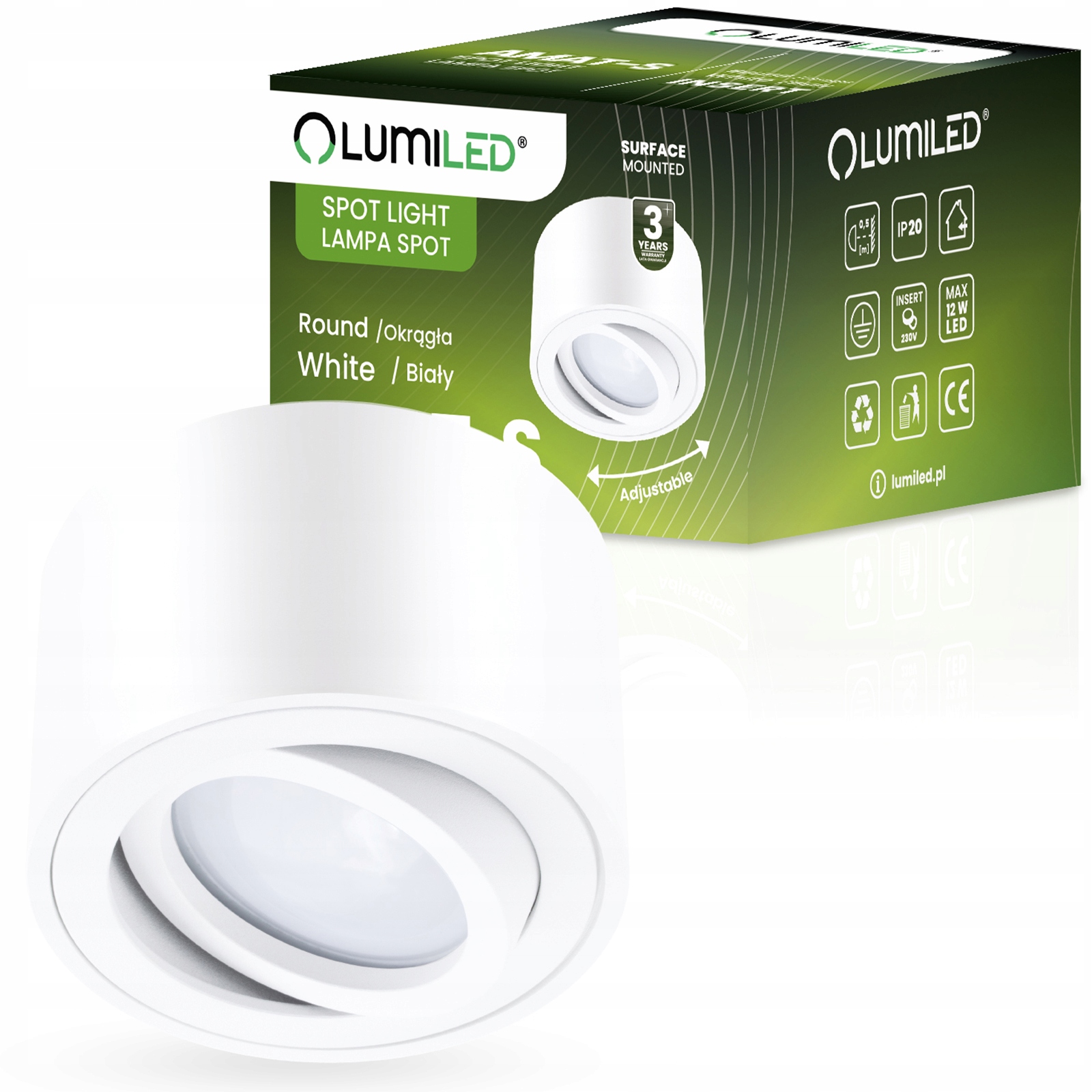 Oprawa Halogenowa Natynkowa Sufitowa TUBA SPOT LED Ruchoma Walec 50mm