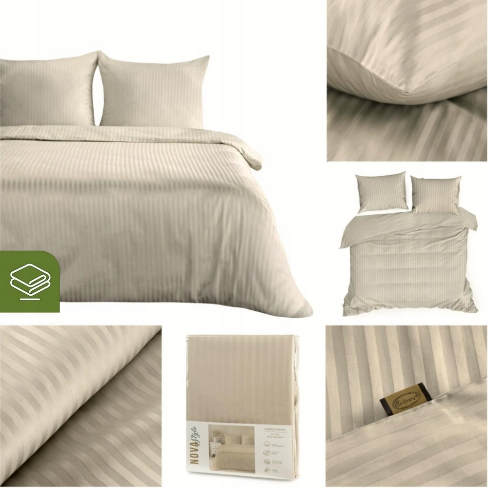 Komplet pościeli 160x200 Eurofirany Hotelowa Satyna Prążki Beżowa