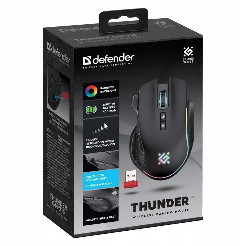Defender Mysz GM-213 Thunder Rf 1600dpi 8P Czarna
