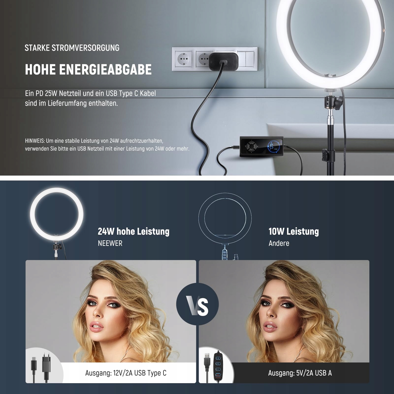 NEEWER 30cm 24W LED Ring Światło Telefon Dwukolorowe 2900K-7000K USB Typ C — miniatura 5