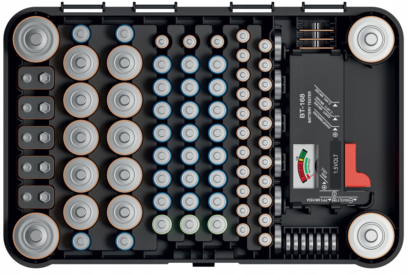ORGANIZER SKRZYNKA NA BATERIE Kistenberg + TESTER Liczba baterii 85 szt.
