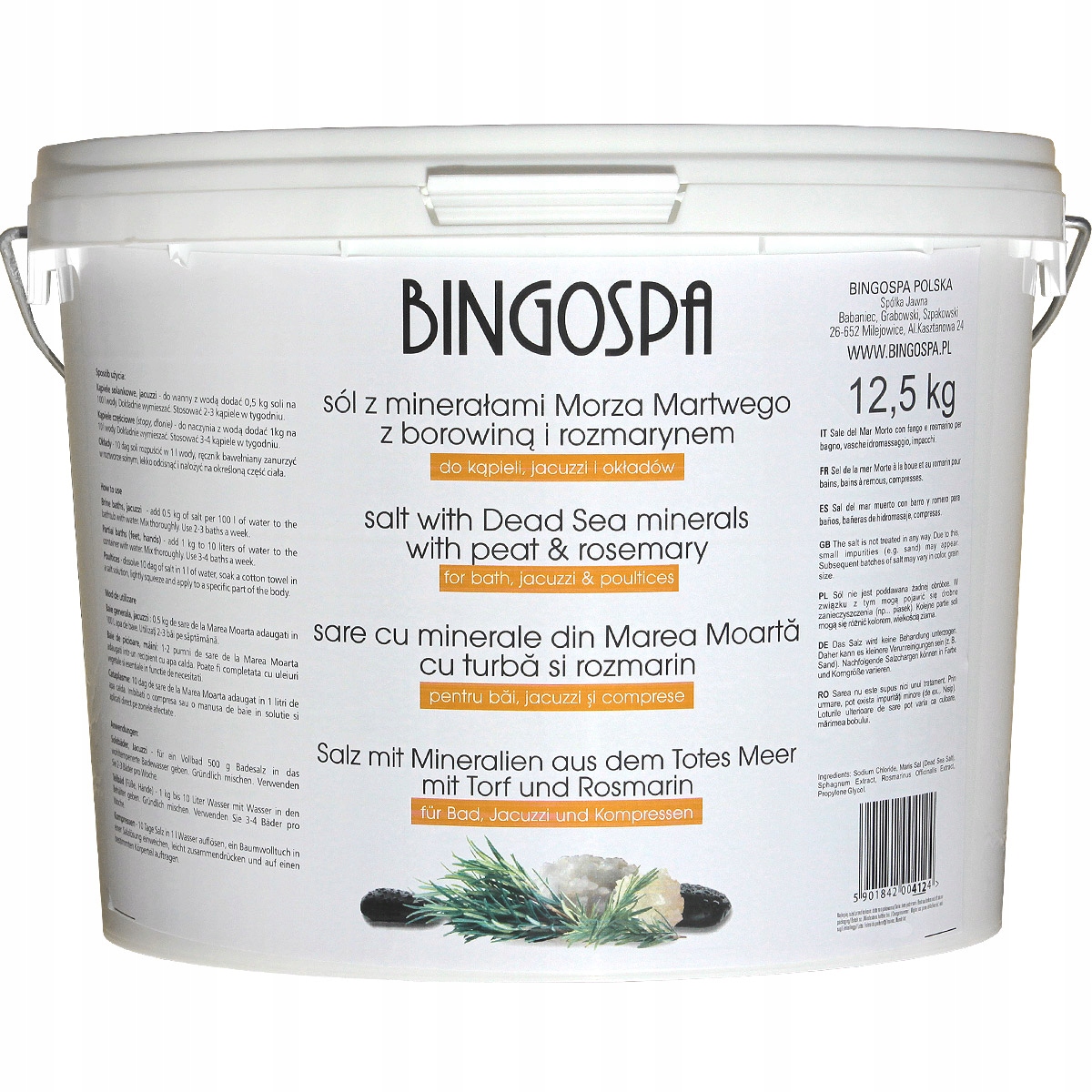 SÓL Z MINERAŁAMI MORZA MARTWEGO Z BOROWINĄ I ROZMARYNEM 12,5 kg BINGOSPA
