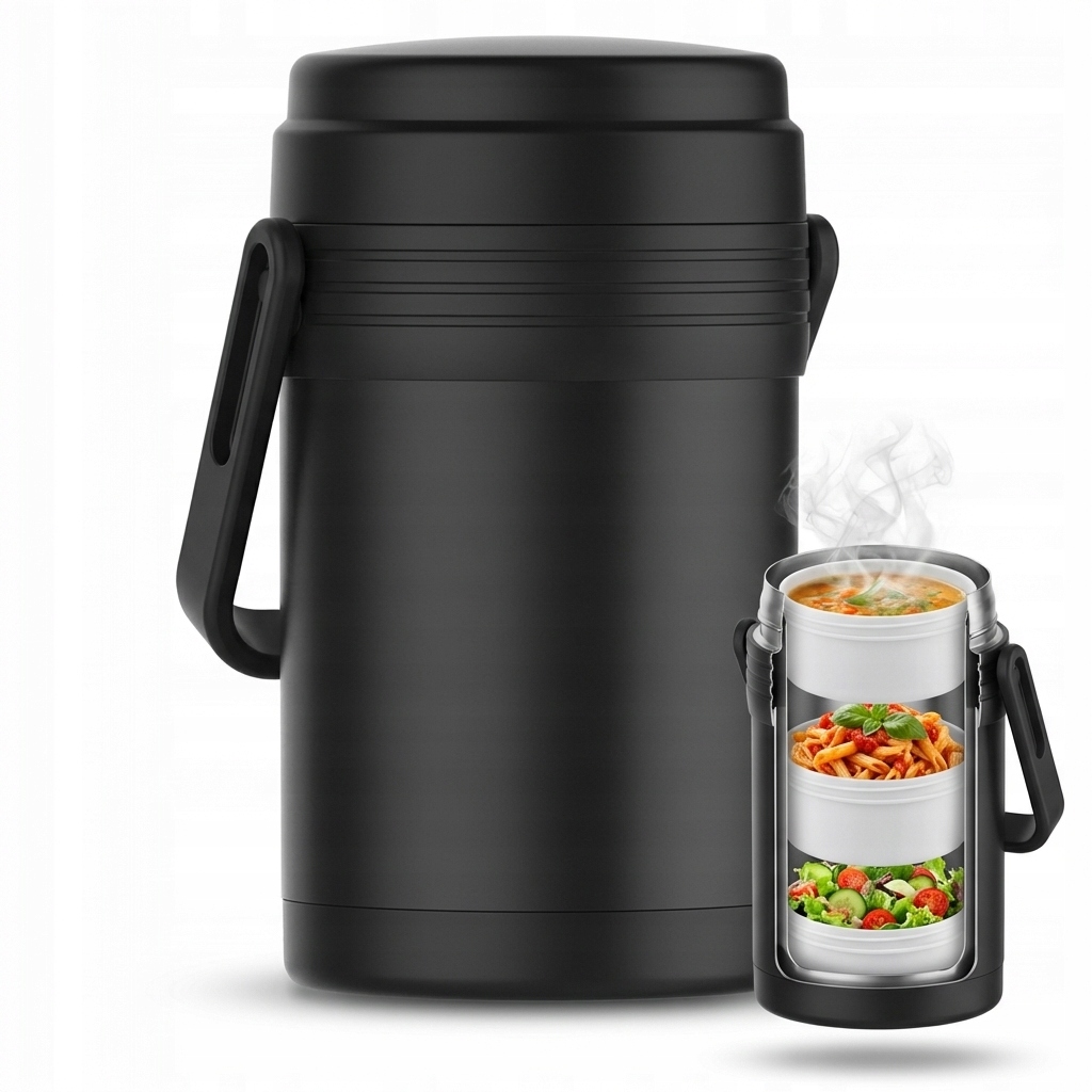 Termos na jedzenie obiadowy 1,5l stalowy 3 pojemniki na zupę żywność moka