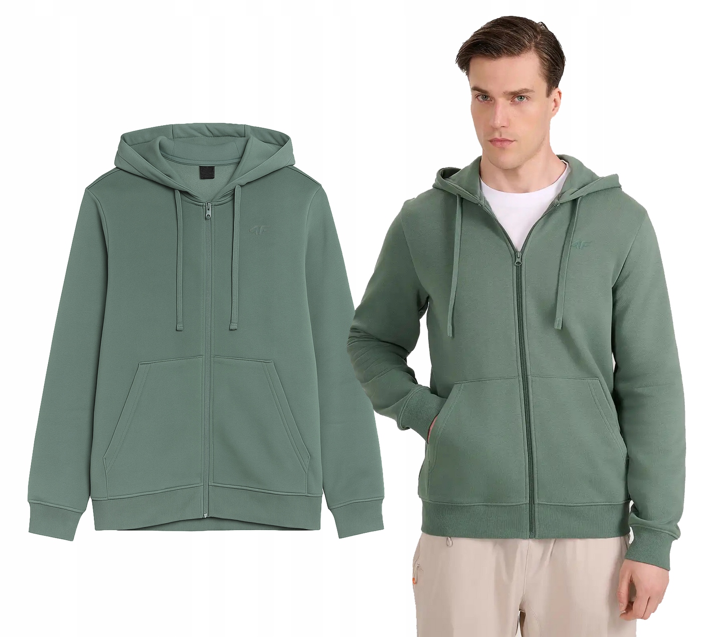Pánská mikina mikina 4F se zipem s kapucí M1982 zelená M