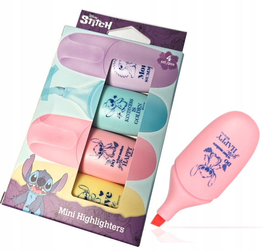 Zakreślacze zestaw mini 4 kolory Stitch Disney Stich