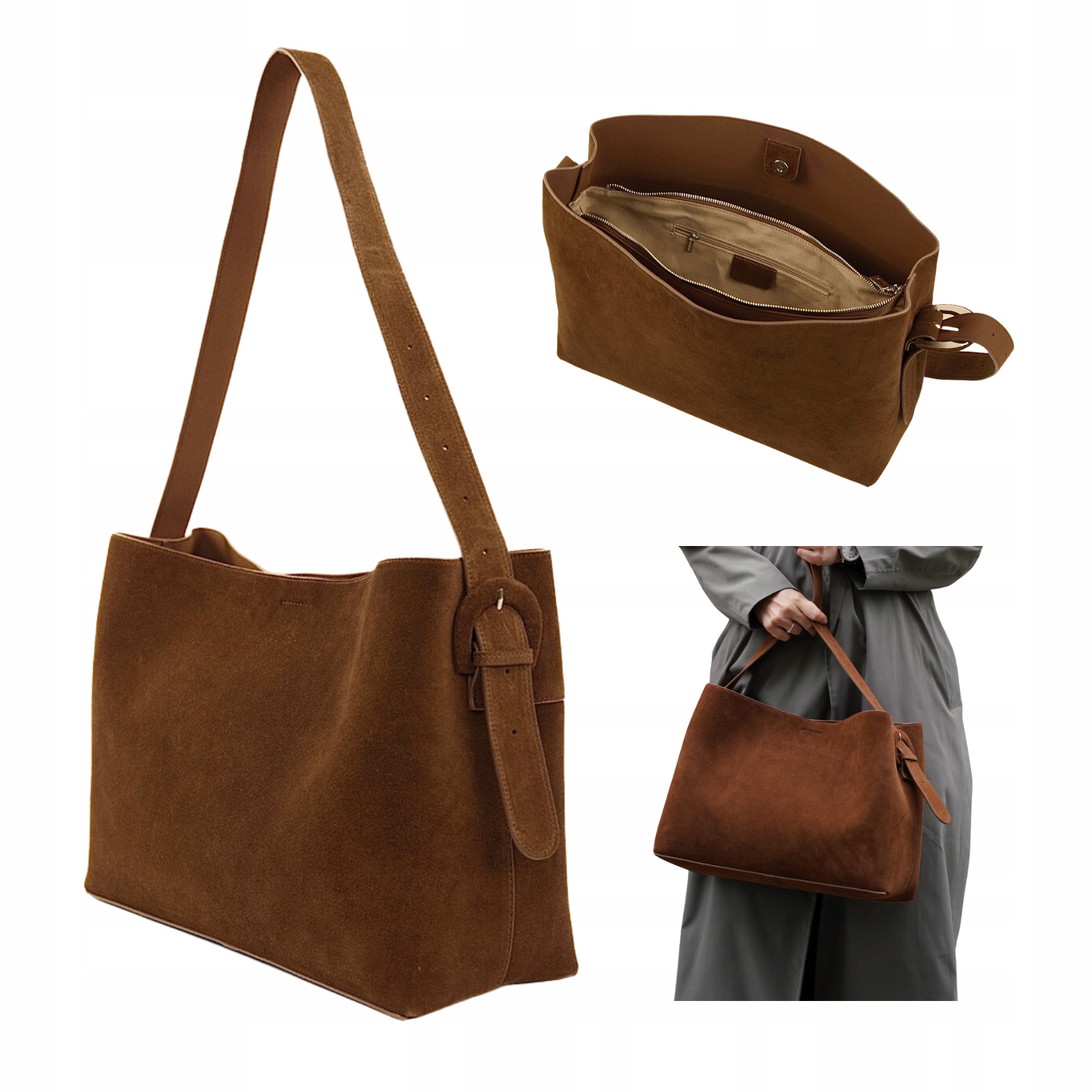 Dámská kožená semišová taška Solier kabelka přes rameno shopper dárek