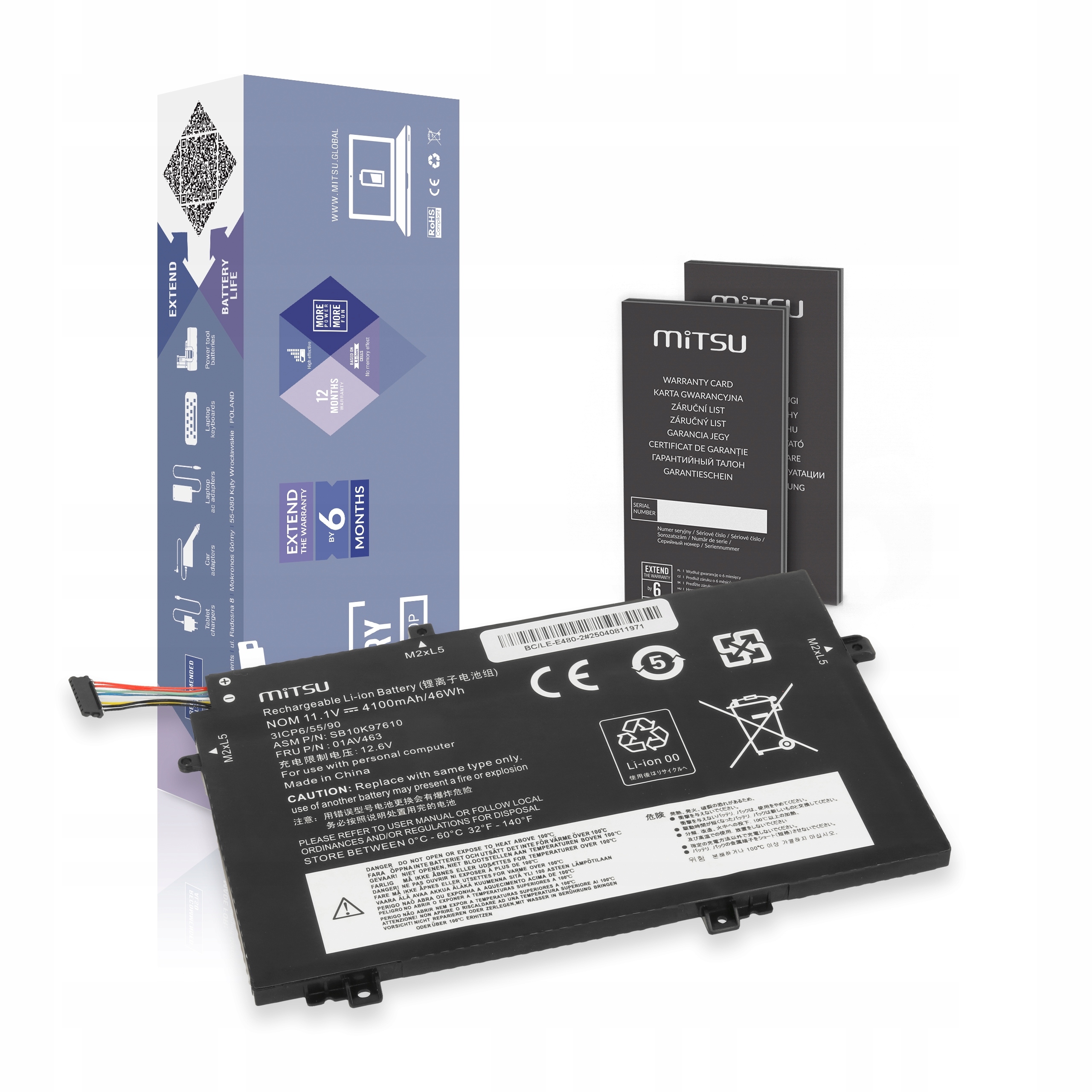 Bateria 01AV463 do Lenovo ThinkPad L15, L480, L580