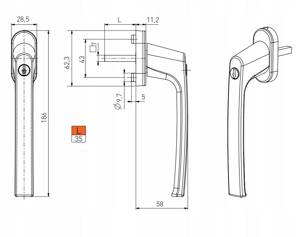 Klamka PSK klucz drzwi uchylno–przesuwne Biała EAN (GTIN) 3566170977186