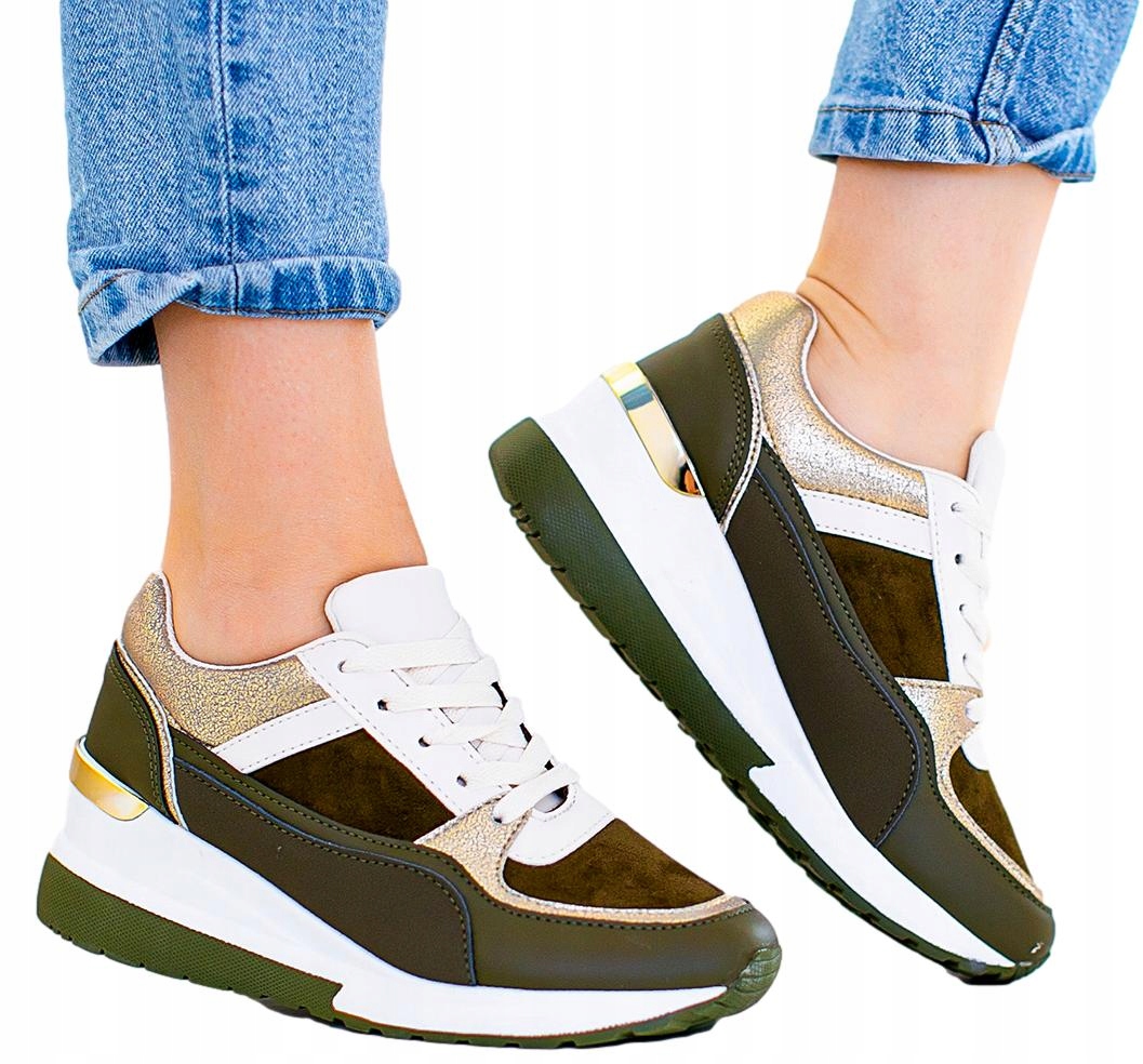 

Adidasy sneakersy damskie na koturnie oliwkowe 37