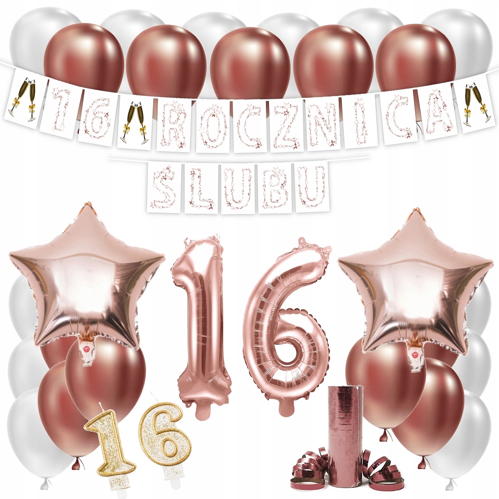 

Zestaw Balony 16 Rocznica Ślubu Rose Gold Girlanda