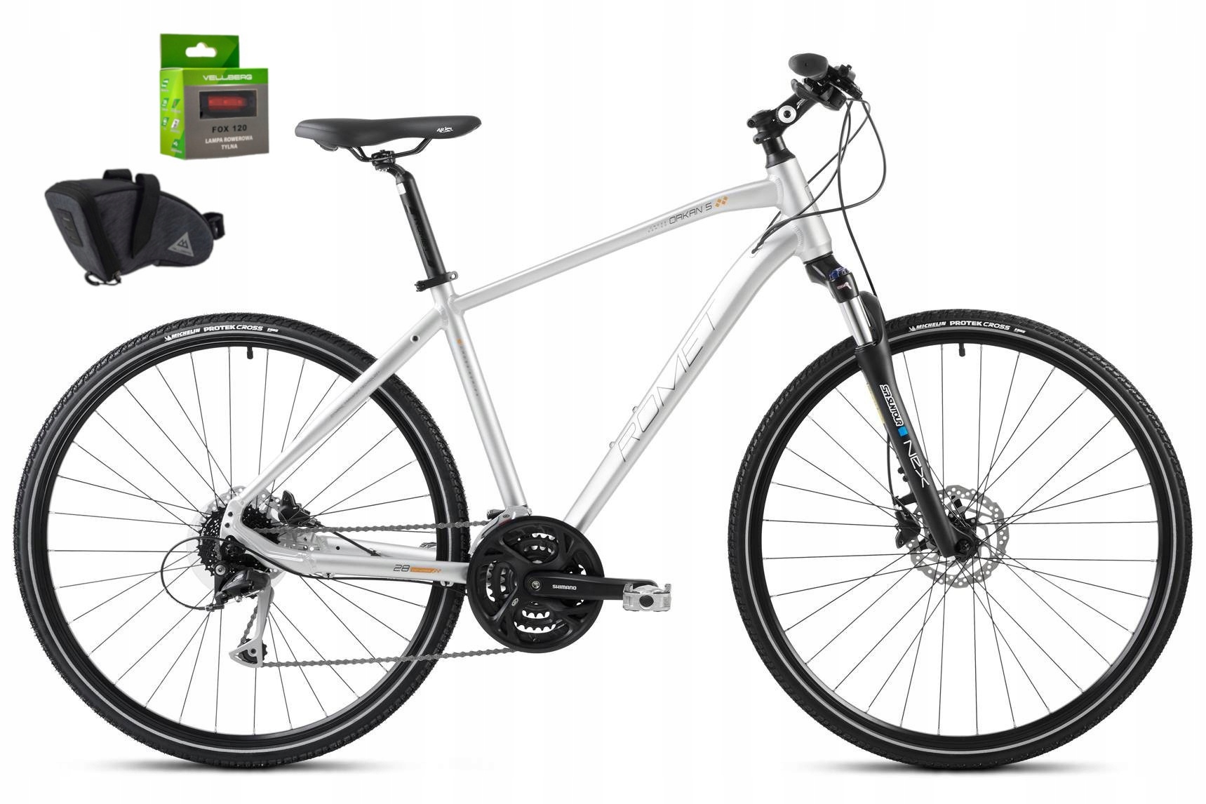 Rower 28 Romet Orkan 5 M Srebrno-grafitowo-miedziany sakwa lampka