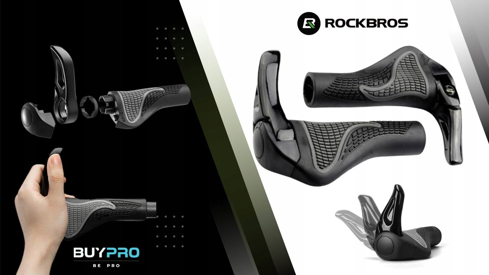 Chwyty na rower ROGI GRIPY ROWEROWE RĄCZKI DO KIEROWNICY Z ROGAMI SZARE Marka Rockbros