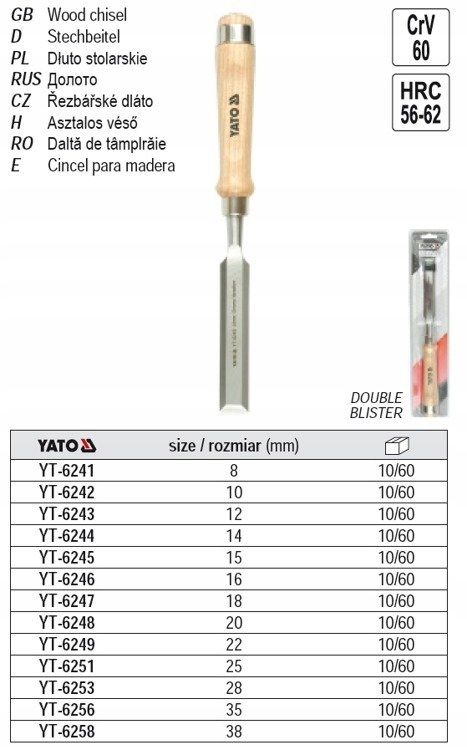 YATO YT-6258 DŁUTO STOLARSKIE 38MM Z DREWN RĄCZKĄ Stan opakowania oryginalne