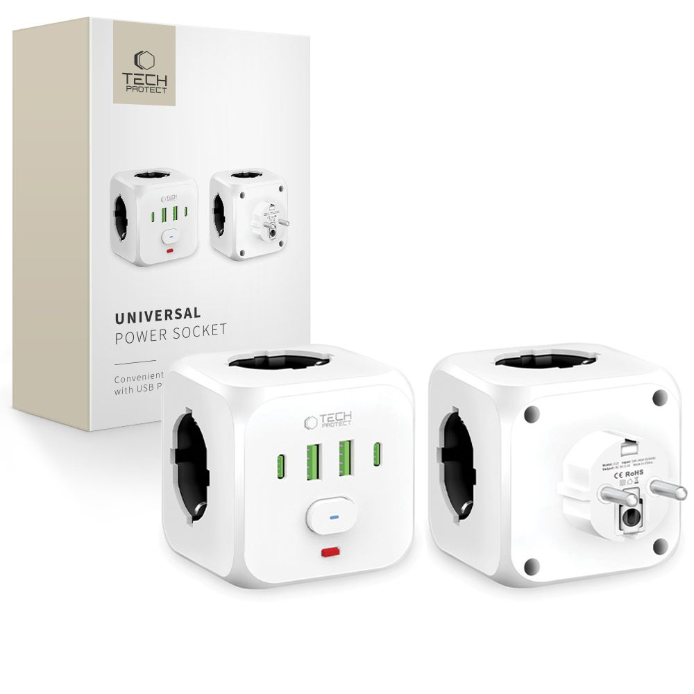 Gniazdko Sieciowe Tech-protect PCL3X4 2XUSB 2XUSB-C 3XGNIAZDKO Białe