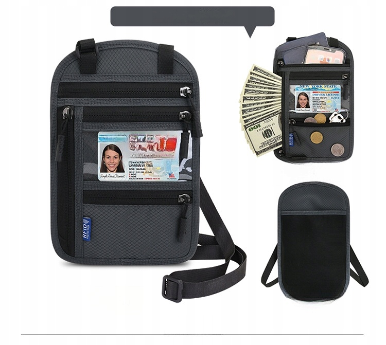 UCHWYT NA KARTY PASZPORTOWE TORBA PODRÓŻNA NA SZYJĘ Kolor dominujący wielokolorowy