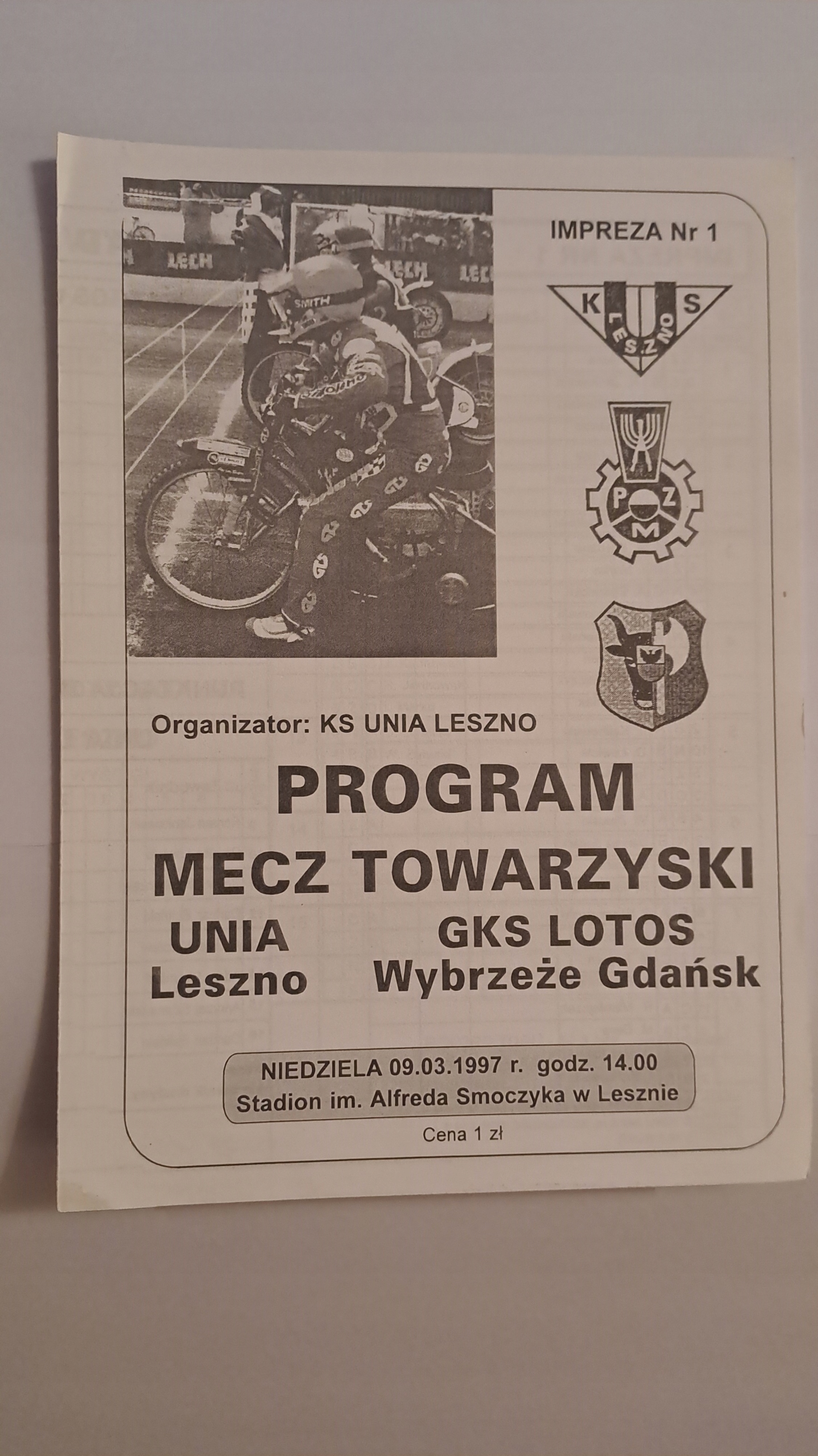 UNIA LESZNO - WYBRZEŻE GDAŃSK 09-03-1997 - PROGRAM ŻUŻLOWY CZYSTY