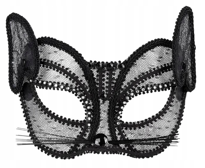 KORONKOWA MASKA CZARNY KOT KOCICA DIAMENTOWE OCZY Typ maska