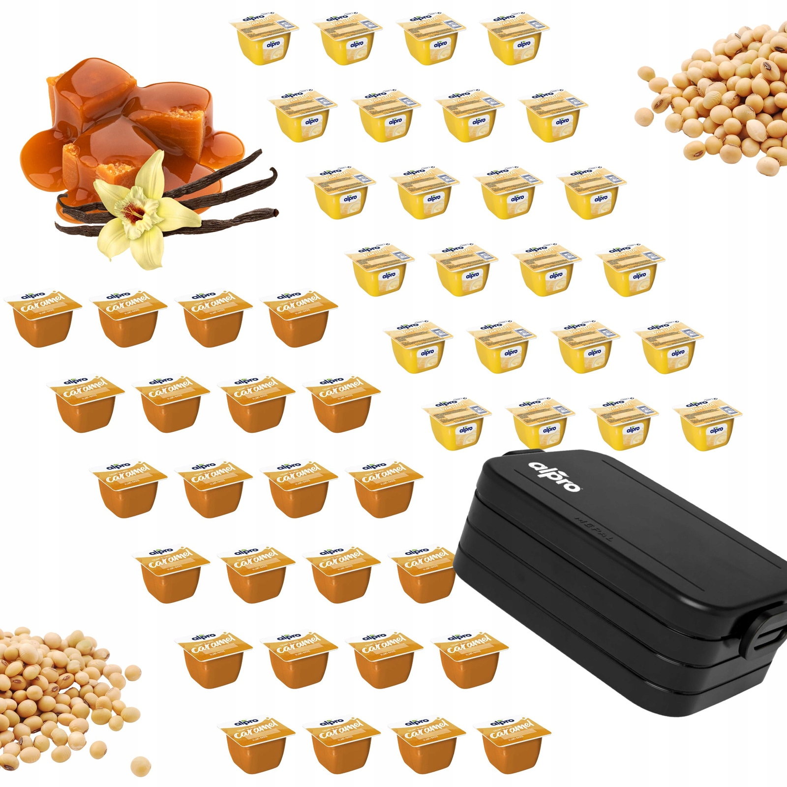 Levně Set Dezert Alpro Sójová příchuť karamel a vanilka 48 ks obědový box Bonus