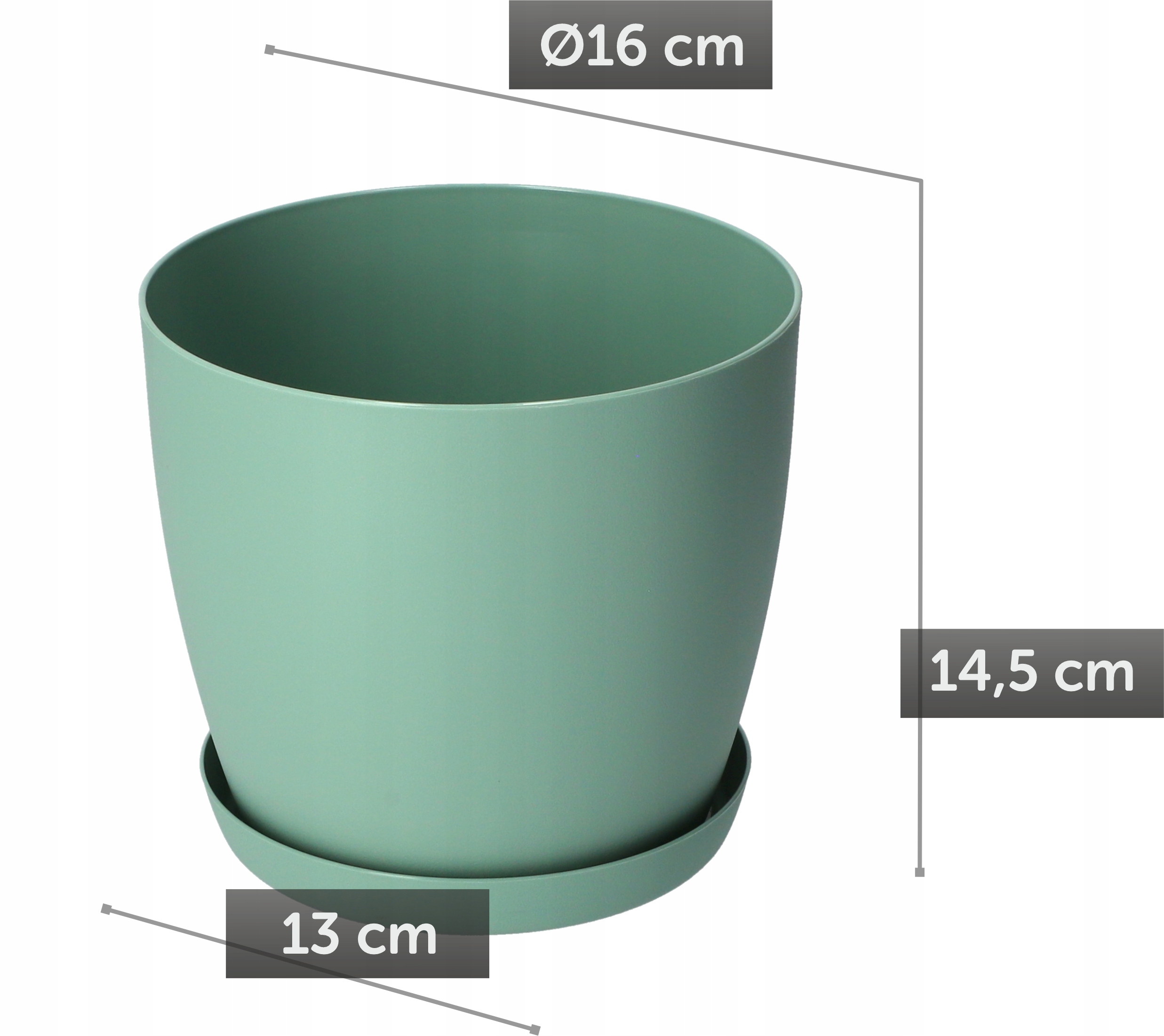DONICZKA OSŁONKA DONICA 16cm NA KWIATY MATOWA ZIELONA PLASTIKOWA PODSTAWKA Kod producenta K2100