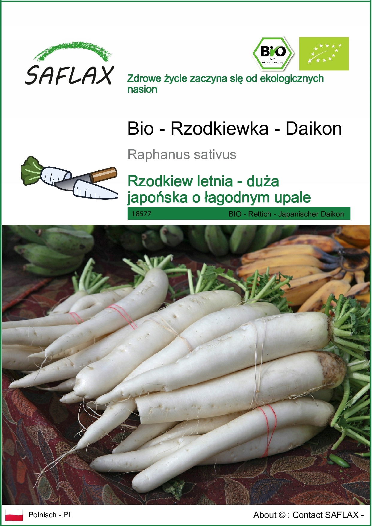 SAFLAX - Rzodkiewka - daikon - 100 Nasiona - Raphanus