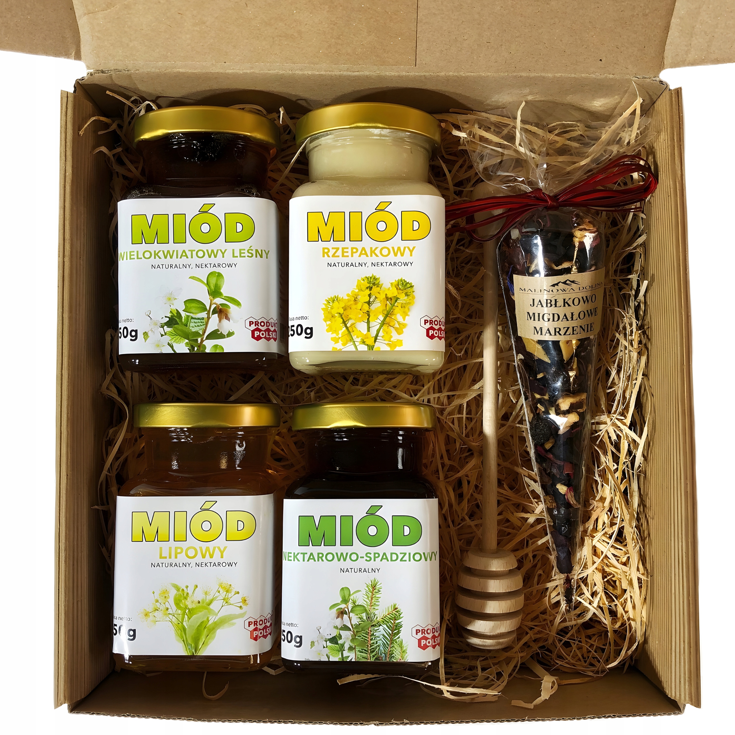 Levně Dárek Sada 4 přírodních medů Čaj pro maminku tatínka a babičku dědečka
