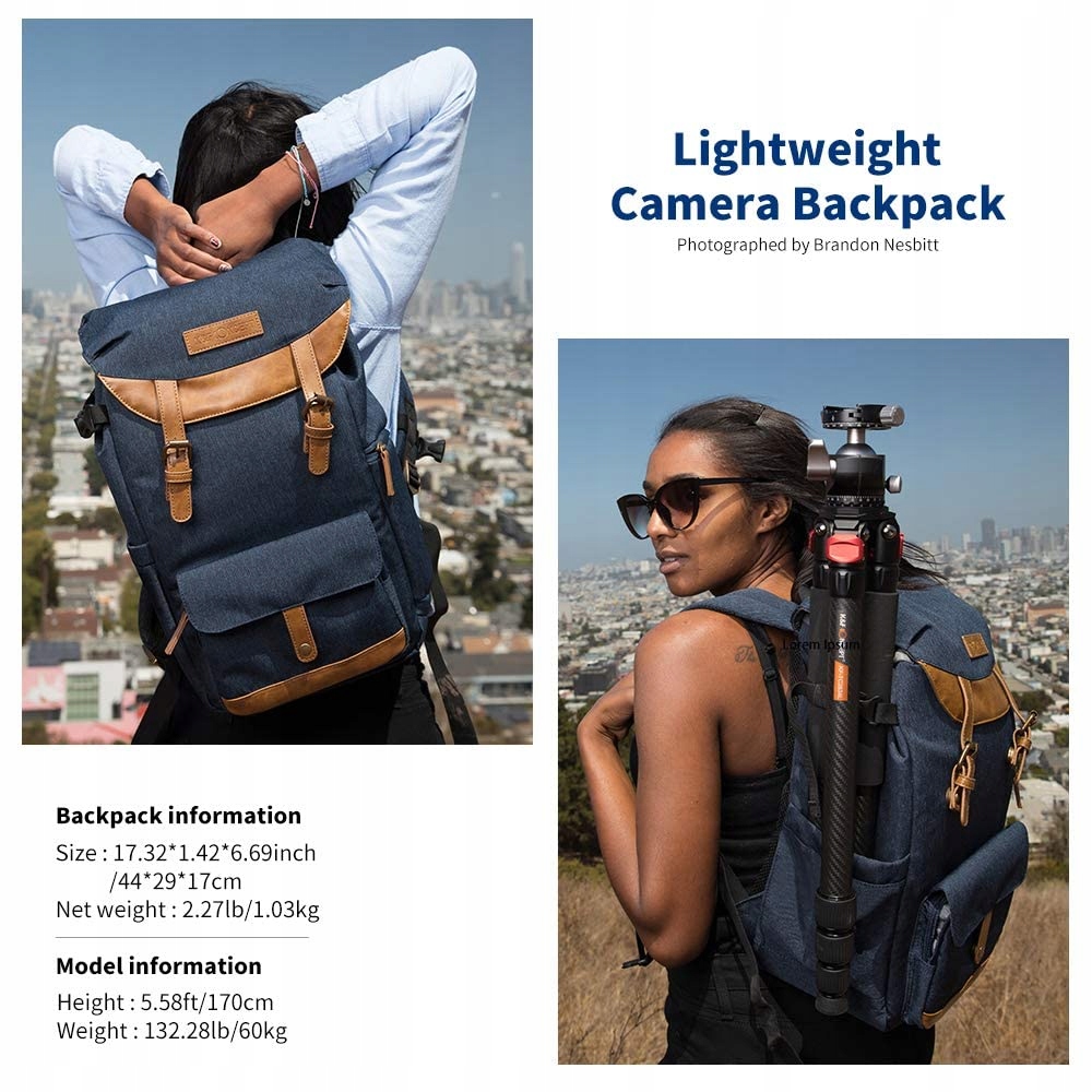K&F CONCEPT Plecak Fotograficzny 20L Wodoodporny na Aparat i Laptop 15,6" — miniatura 2