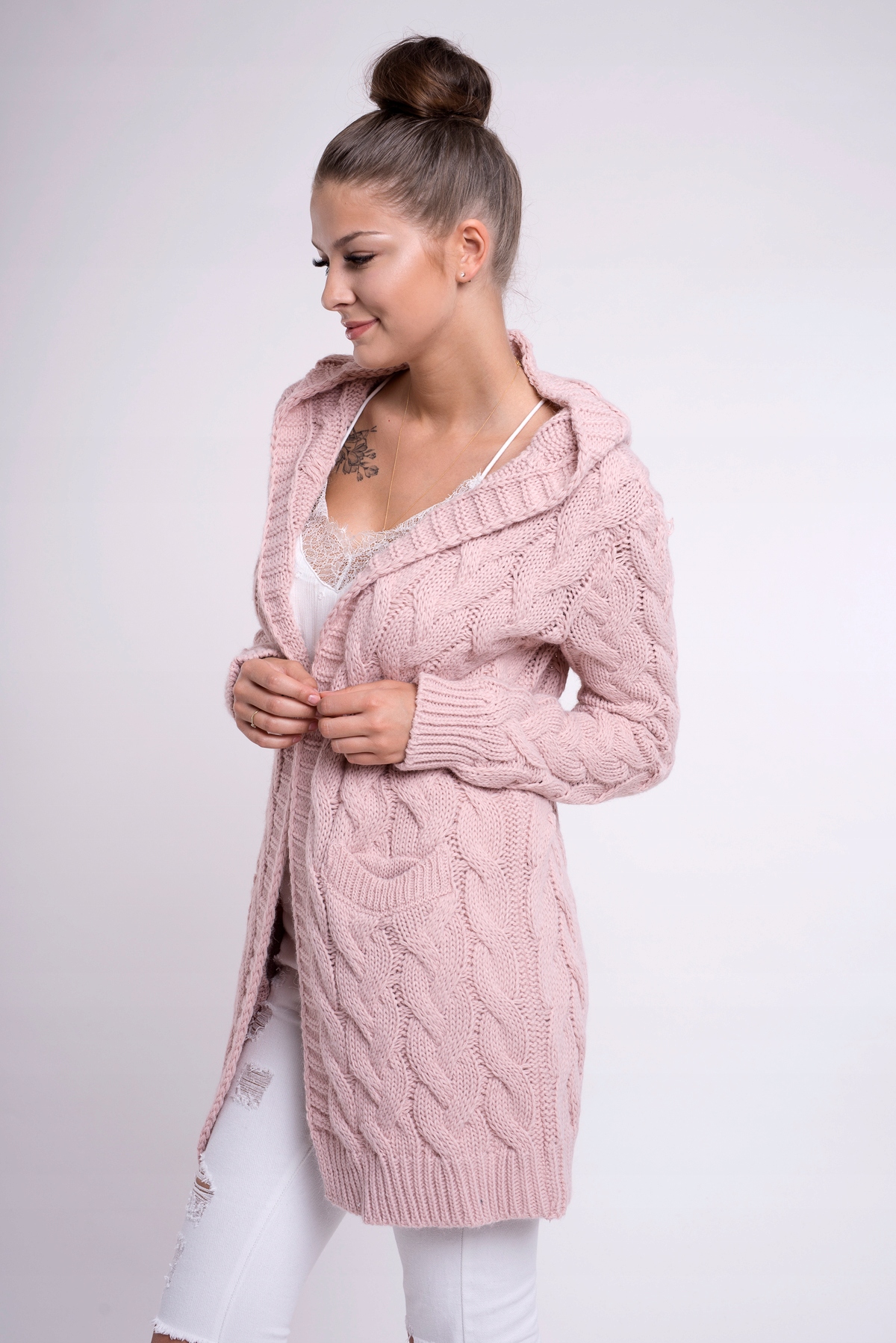 GLORIA BLOGERSKI CIEPŁY KARDIGAN Z KAPTUREM S/M Rozmiar S/M